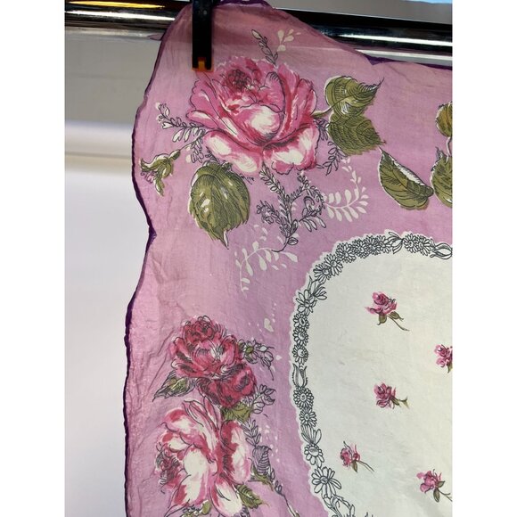 Vintage 60s Floral Handkerchief Scarf Pink & White Delicate Print - Picture 16 of 16